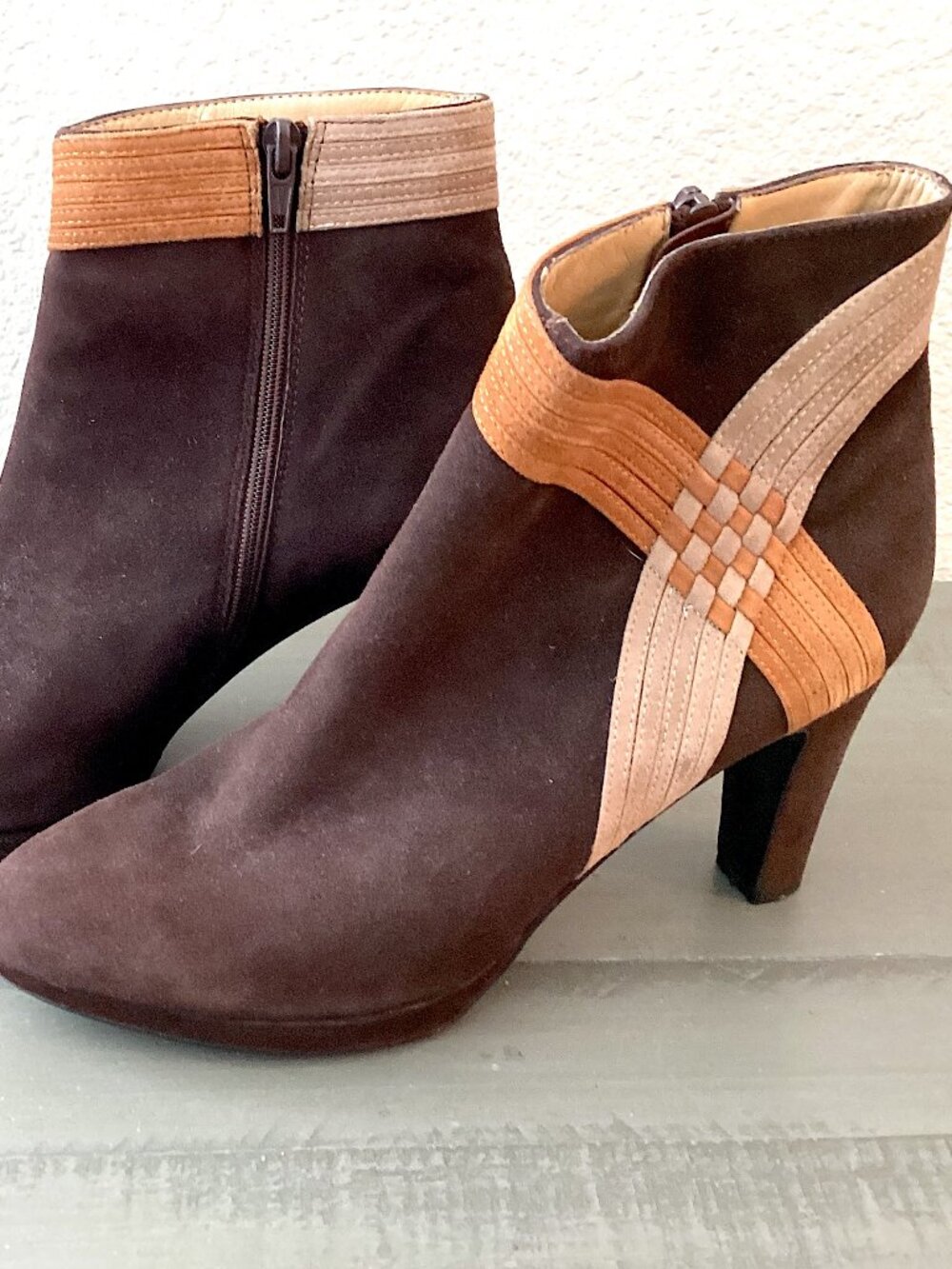 Brown Suede Booties Size 8.5, Real Suede, Quilted, VanELI Heels Ankle Boots
